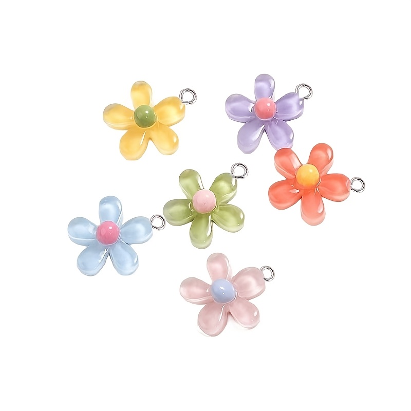 38pcs Mixed Colors 5-Leaf Flower Resin Charms for Jewellery Making